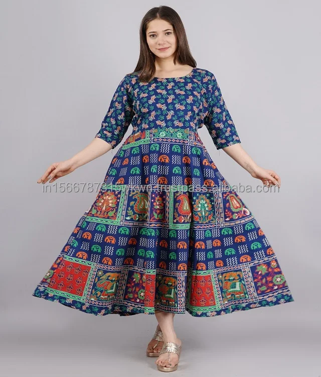2024 Summer Sleeveless Beach Dress Large Hem Vintage Print Midi Dress Women Long Dress Sundress Hand Block Print