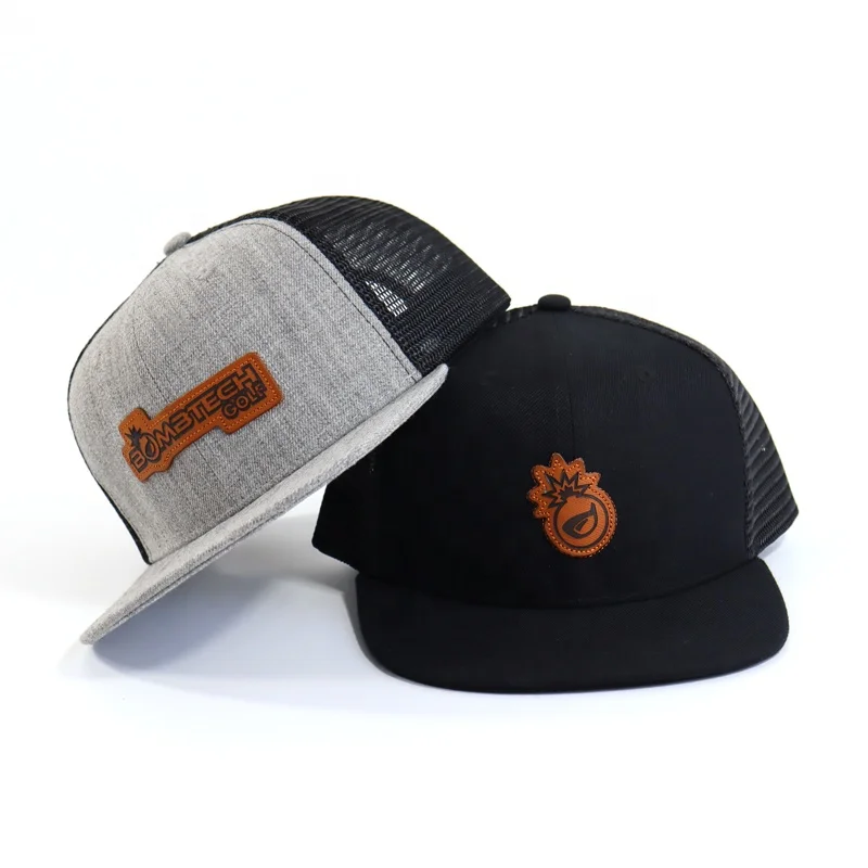 Acrylic Material Embroidery Leather Patch Golf Mesh Snapback Hat