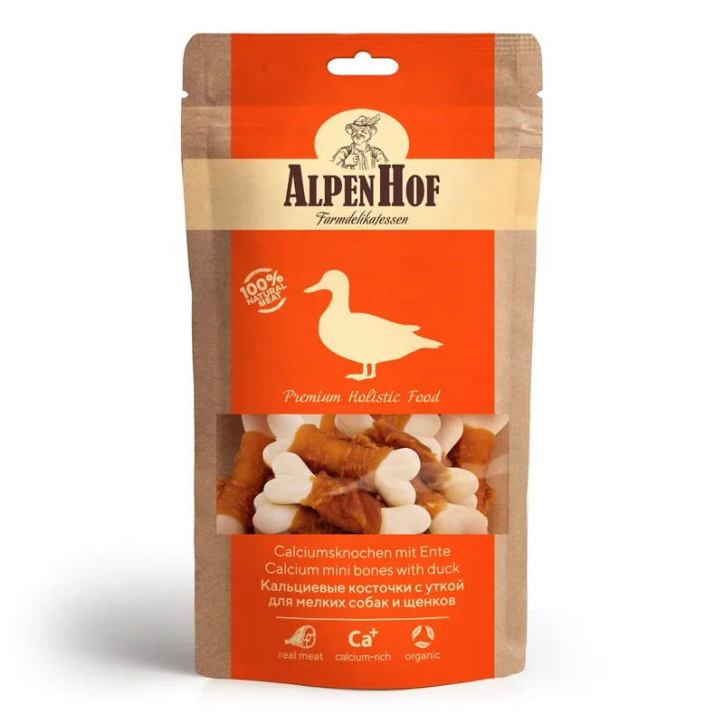 AlpenHof кальций Мини Кости с уткой для щенков/маленьких собак 50 г. Из высококачественных натуральных ингредиентов