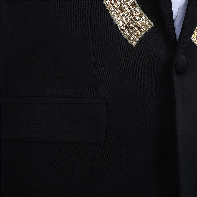 Men Classic Black Gold Sequins Suit Coat Latest Design Singers Perform Stage Jacket Dinner Party Wedding Costume Homme