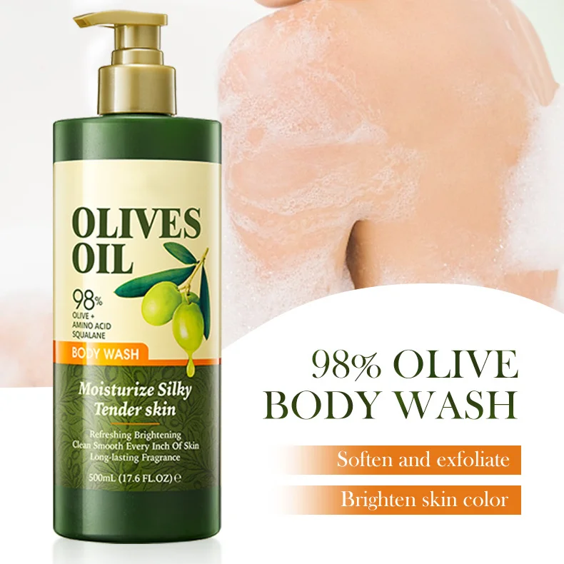 OEM ODM Private Label Wholesale Nourishing Skin Whitening Body Cream Shower Accessories Organic Olive Oil Scrub Shower Gel