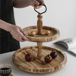 Hot Sale Wooden Farmhouse Round Tiered Tray Home Decor with Beads