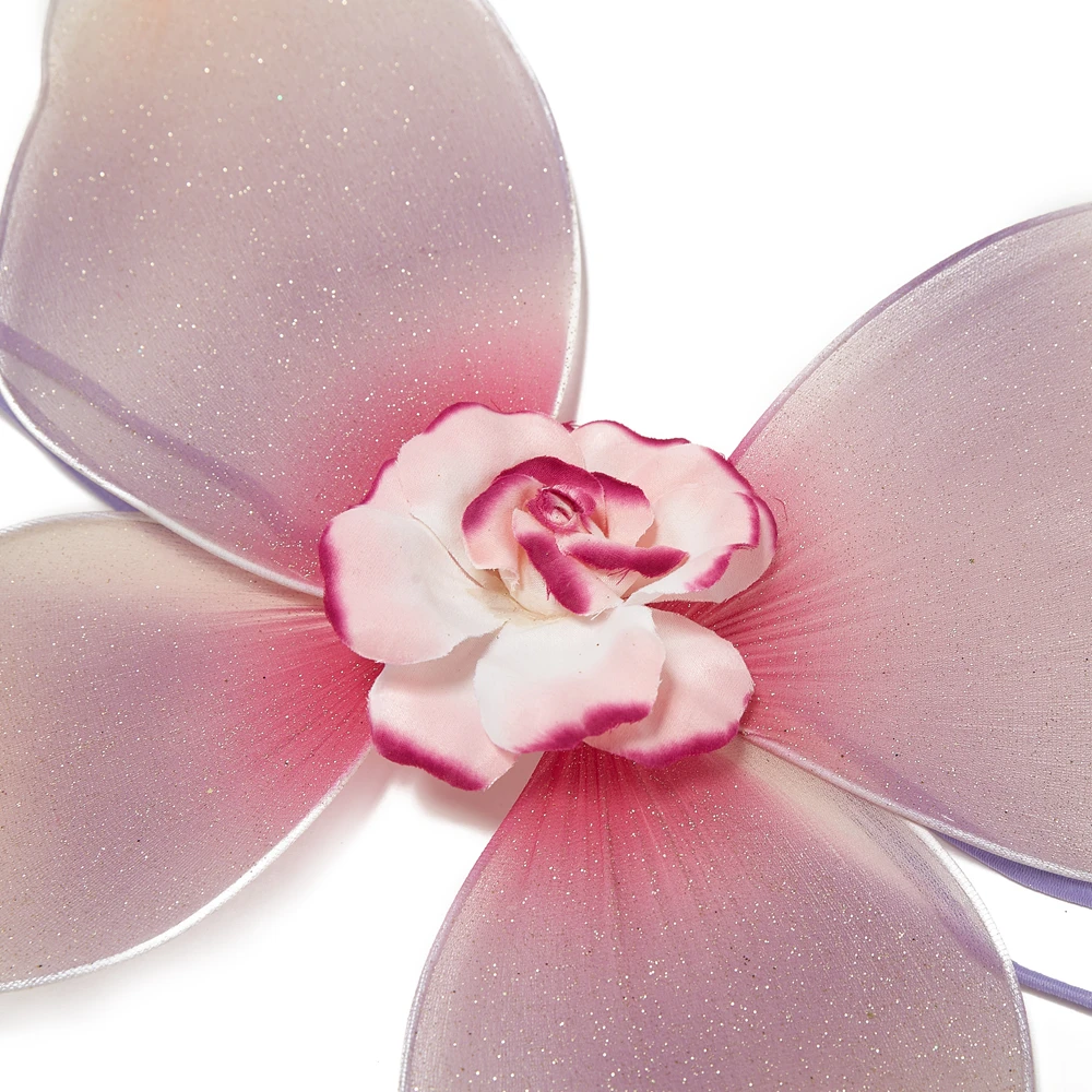 Pink purple gradient gauze dress with rose + butterfly wings + fairy stick tutu set for girls party tutu set