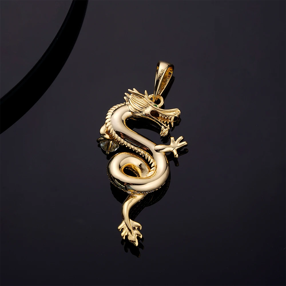 characteristic hiphop sterling silver rhodium plated china traditional cubic zircon dragon pendant