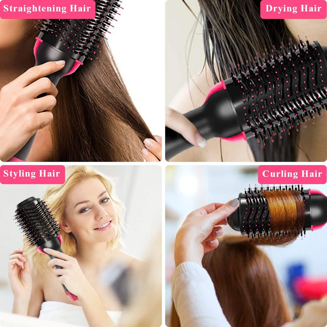 Amovol Custom One Step Hair Dryer and Styler 3in1 Electric Hot Air Comb Volumizer Fast Hair Straightener Brush