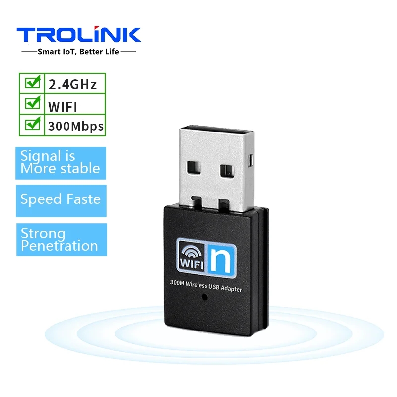TROLINK Mini USB Wireless Adaptor 300Mbps WIFI receiver wireless 802.IIN USB 2.0 Network Card WiFi Receiver (1600454907201)
