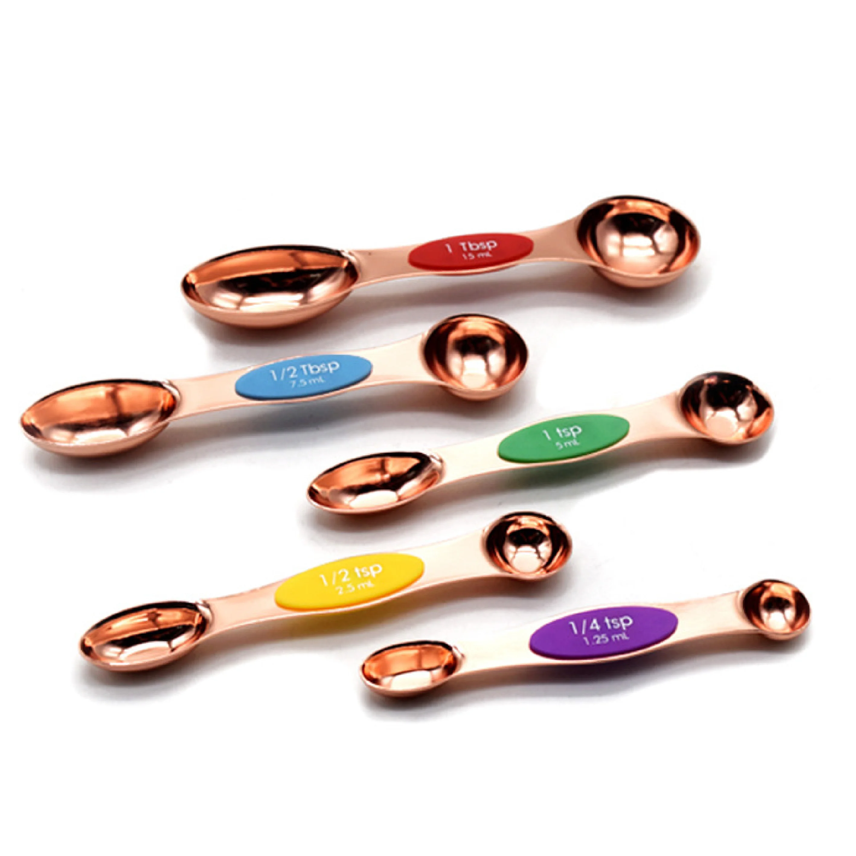 
Rose Gold Set of 5 Amazon hot sell Stainless Steel Magnetic Measuring Spoons Set,Fits in Spice Jars with leveler 