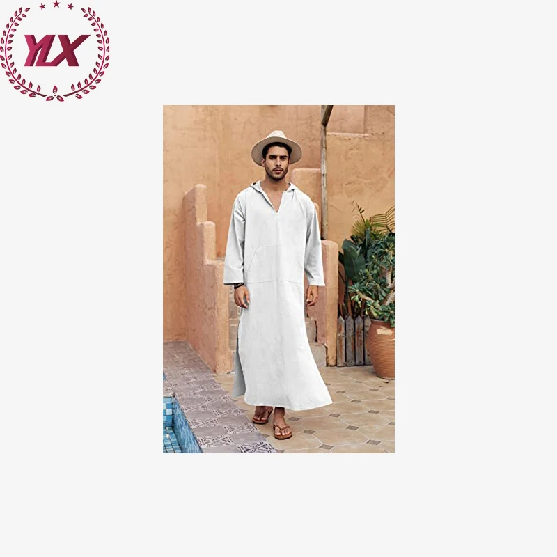 Embroidery Muslim Dubai White Robe Hoodie Men Saudi For Arab Thobe Islami