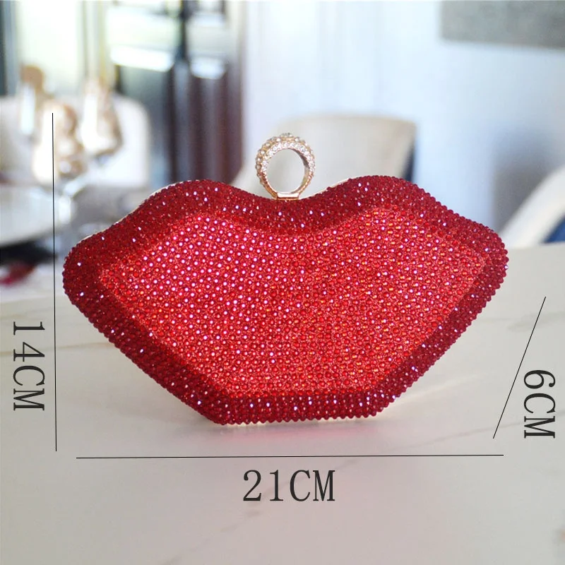 Sexy Lip Shape Ladies Clutch Crystal Evening Bag Bridal Purse Handbags Clutches And Evening Bags Ladies With Sunglasses Set 2021