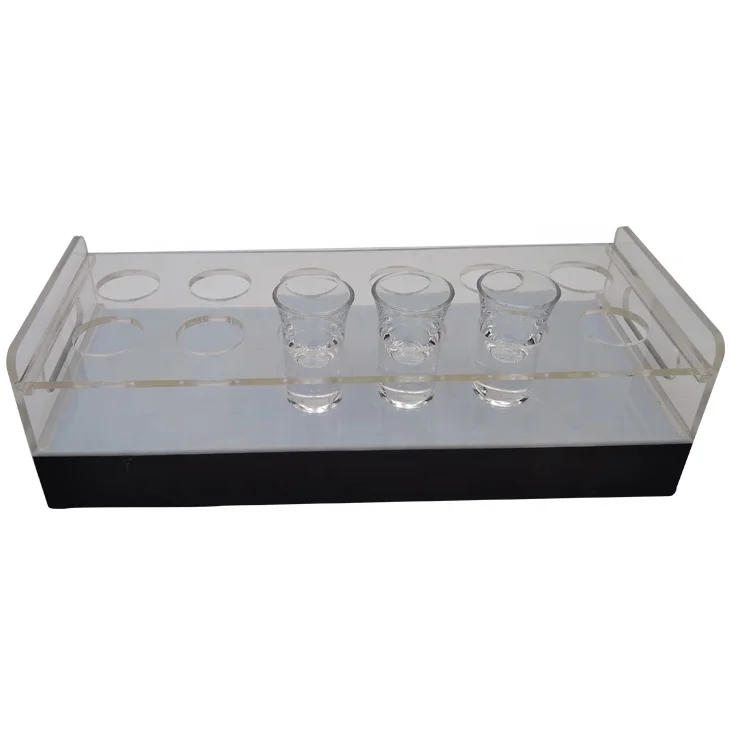 Rectangular Colorful Bottle Holder Decoration Clear Acrylic Cup Tray With LED Lighting