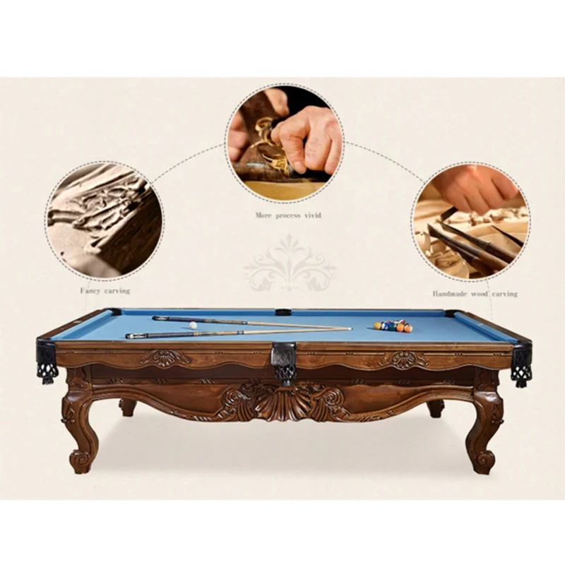 2021 Custom Carved Solid Oak Wood Pool Table 8ft