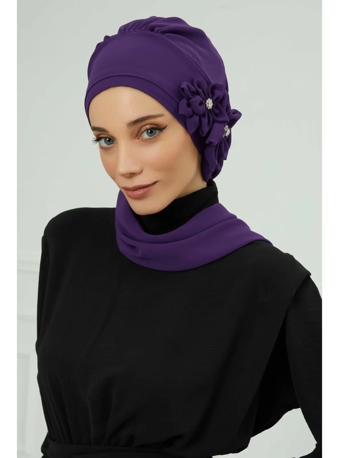 Turkish pince fashionable luxurious elegant flower cap for muslim women hijab soie de medine par lot