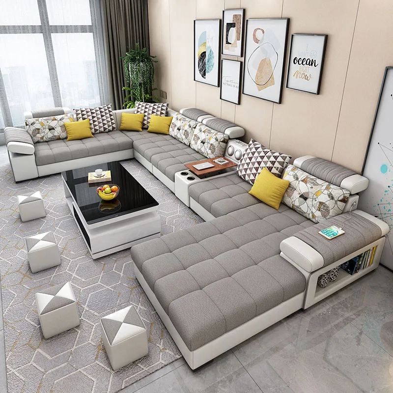 Hot sale luxury western style sectional fabric set U shape corner sofa  for Living room 7  seater sectional chaise lounge sofa