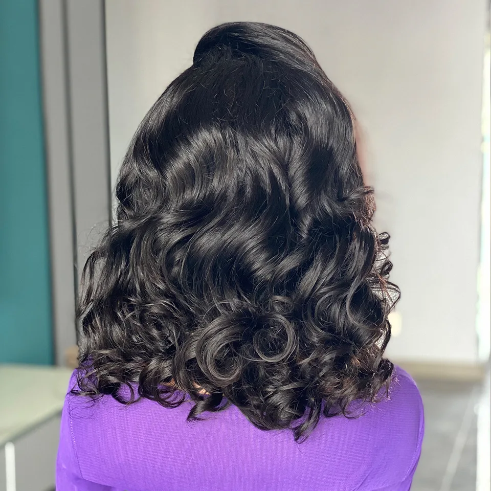 Best Price Black Color Bouncy Curly Wig with 100 Human Hair Unprocessed, 14 inch Hair Length Wear and Go Glueless Wig