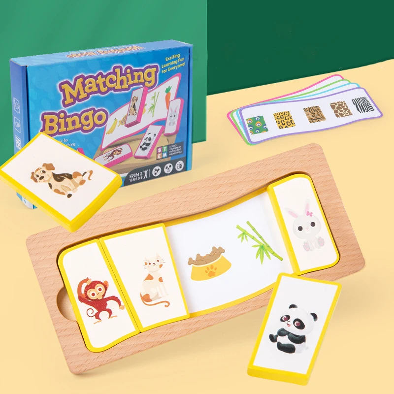 Hot sale Montessori wooden kids baby early educational children wooden toy table matching bingo game toys for girls boys