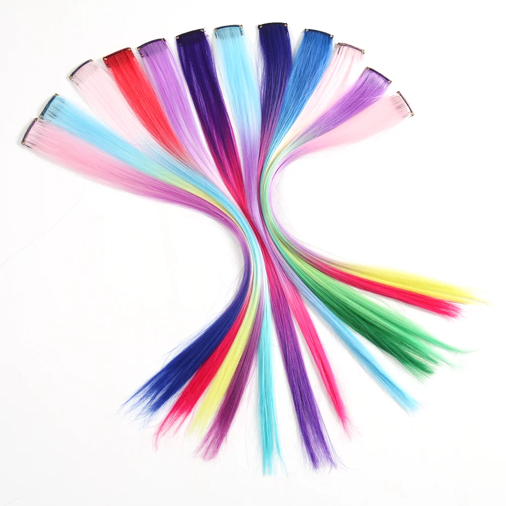 Hot Selling Colorful Rainbow Straight Hairpieces Cosplay Dress Up Party  Colored Clip in Hair Extensions