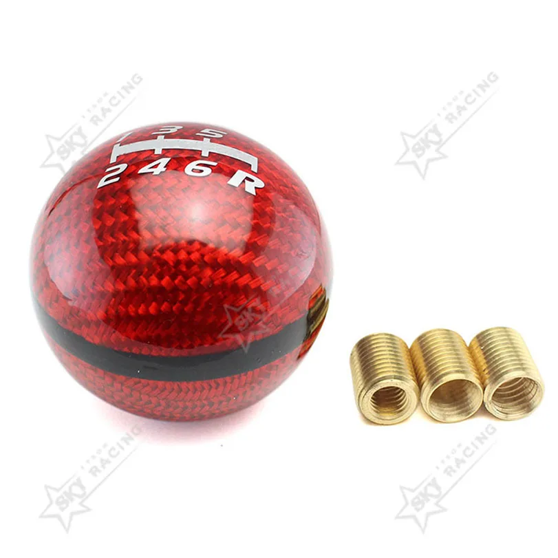 Universal 5/6 Speed Manual Automatic Shifter Head Spherical JDM Racing With 3 Adaptors Mugen Carbon Fiber Shift Gear Knob