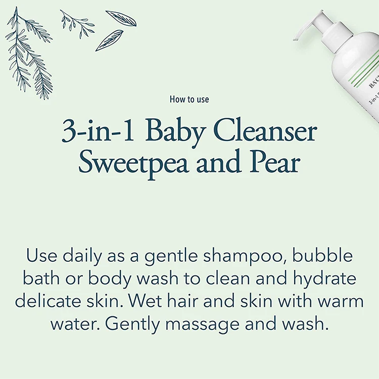  2021 Private Label 3 In 1 Baby cleanser Organic Sweetpea and Pear Gentle Face Shampoo Shower