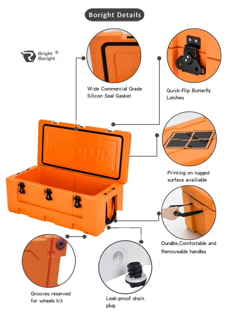 boright new 55QT Outdoor rotomolded hard ice cooler chest beer cooler standing ice chest cooler