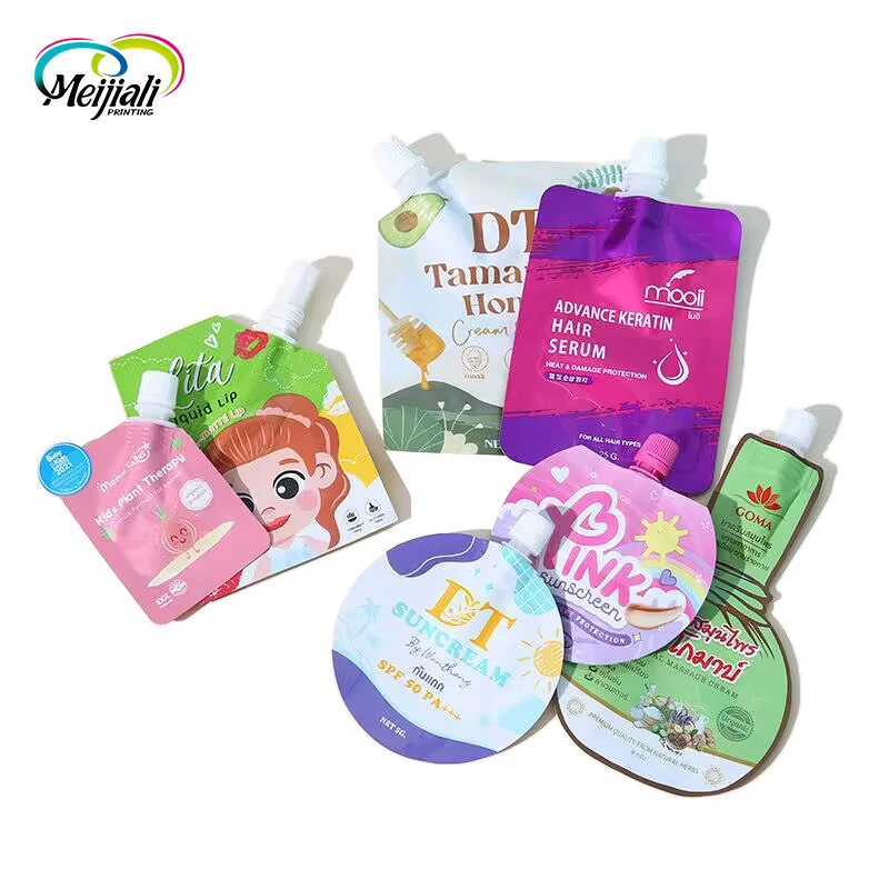 Custom Small Mini Sunscreen Facial Cream Skincare Plastic Packaging Bag Cosmetic Liquid Lip Lipstick Lipgloss Sachet Spout Pouch