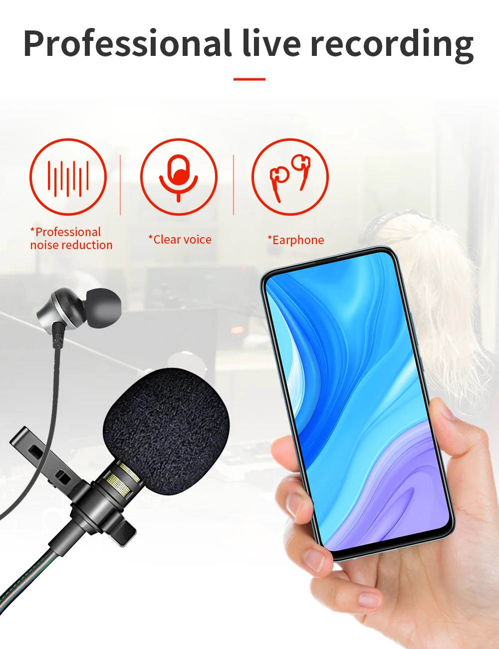 Free sample Jmary  3meter noise reduction lavalier Microphone mini microphone Recording Condenser Mic Microphone