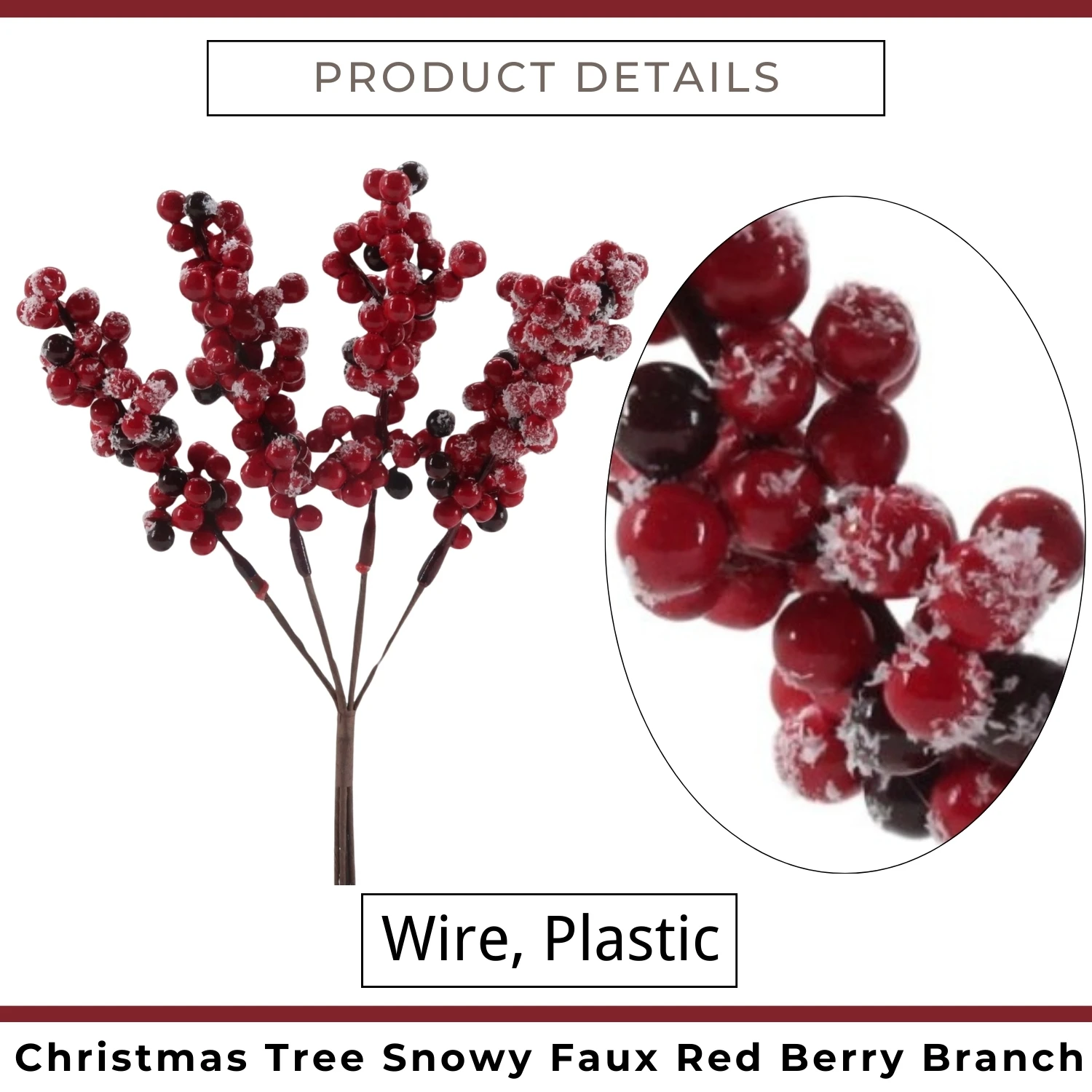 Christmas Tree Snowy Faux Red Berry Branch