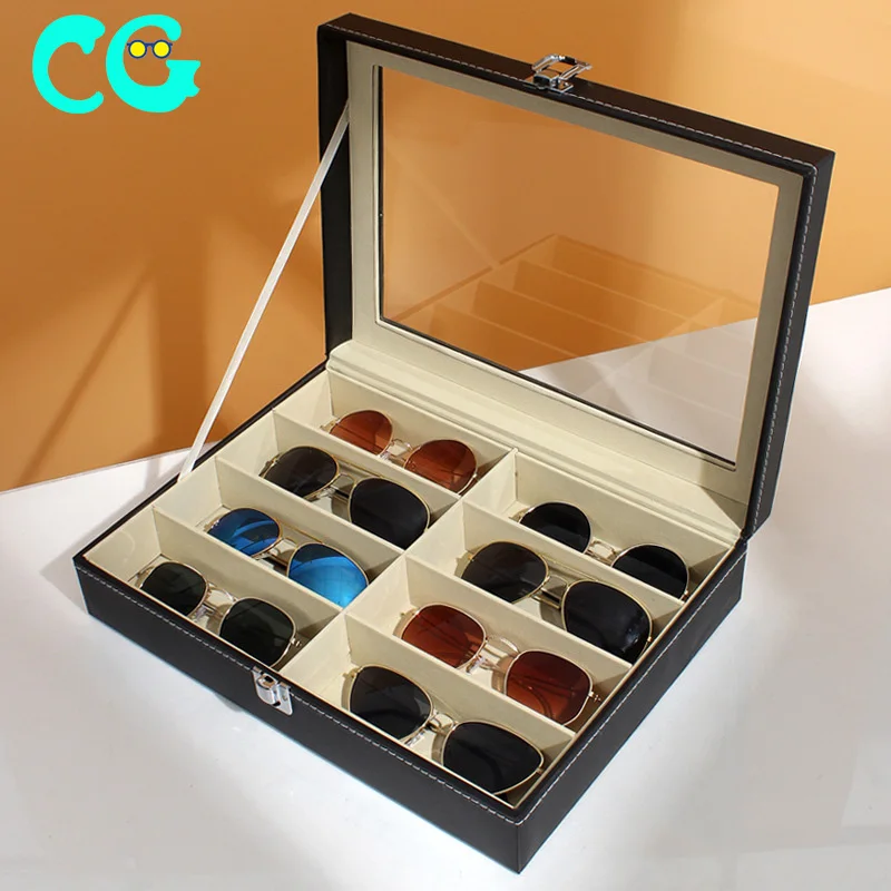 8-Grid Eye Glasses Case Eyewear Sunglasses Organizer Storage Box Holder Organizer Sunglasses Display Box PU Leather Watch Case
