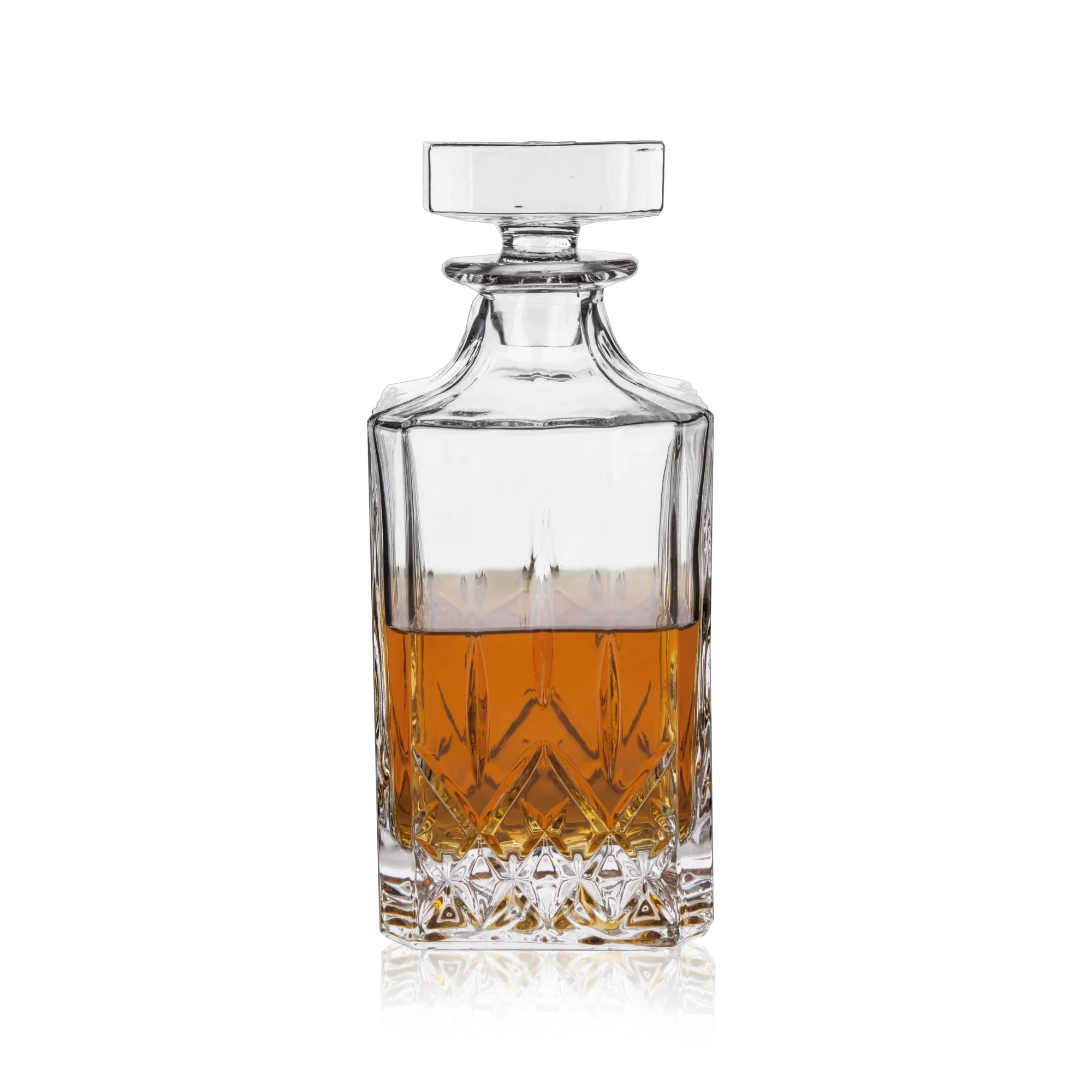 Wholesale 25 oz 750ml Modern Square Crystal Clear Whiskey Bottle Decanter with Glass Stopper for Alcohol Bourbon Liquors Vodka