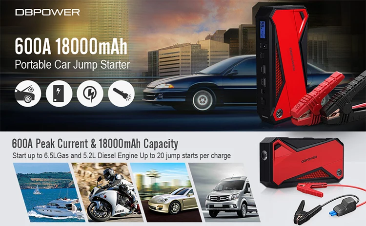 DBPOWER 800A пик 18000 Мах компактный литий Power Bank автомобильное пусковое устройство батарея
