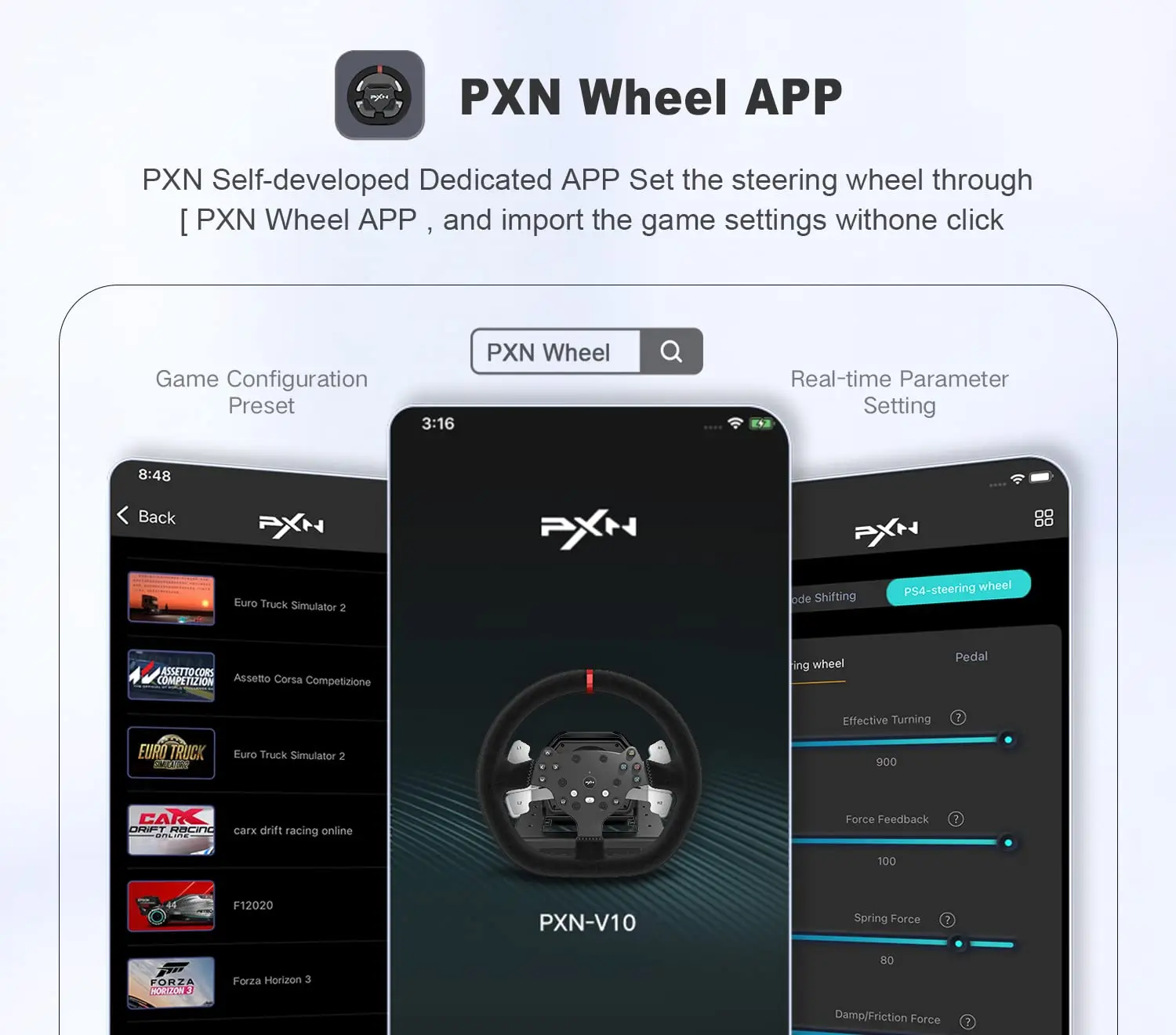 PXN V10 next level playstation steering wheel force feedback driving racing game simulator for ps4, xbox series x, pc