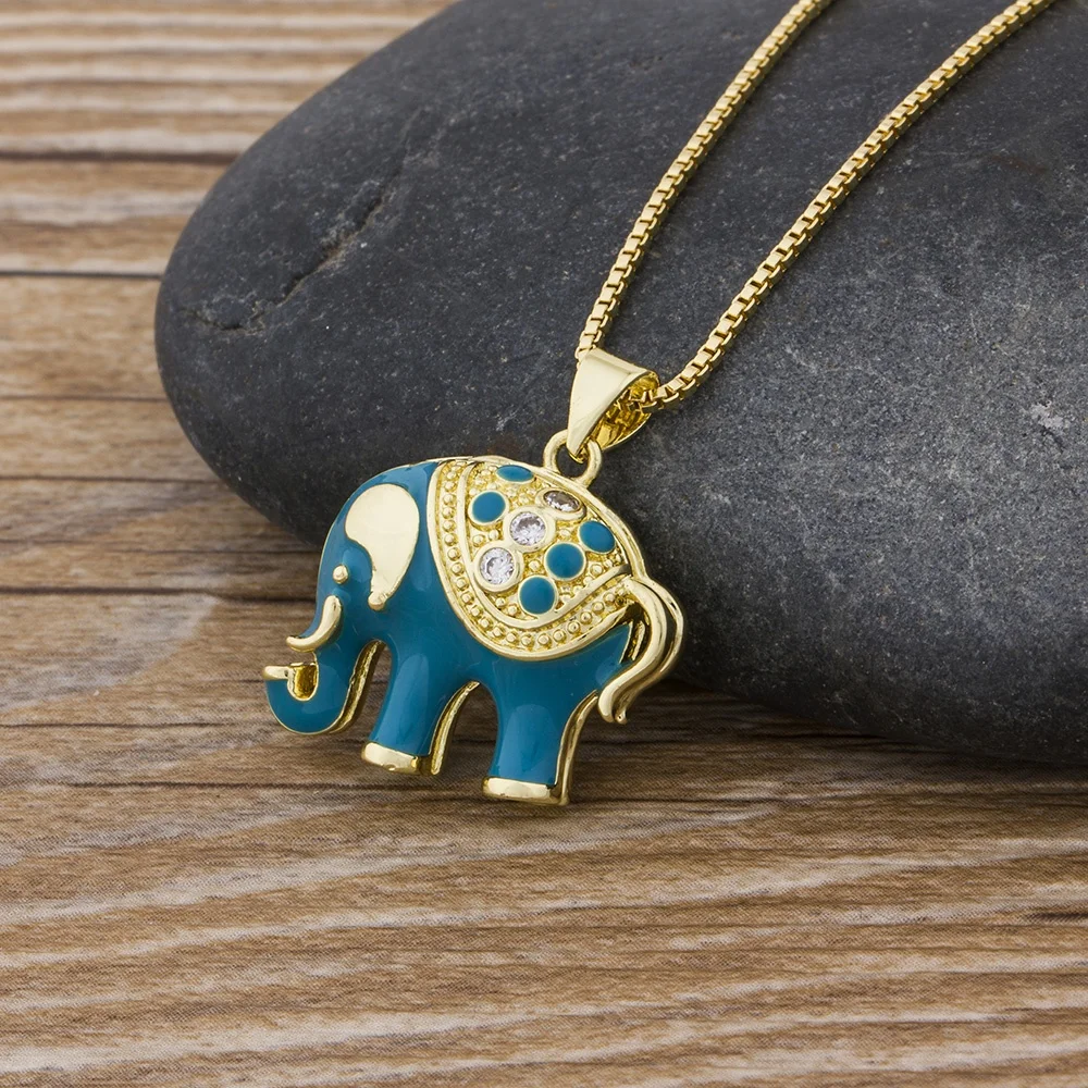 QIKU Exquisite Fashion Elephant Crystal Rhinestone Pendant Necklace Copper Cubic Zirconia Jewelry Gift Women Custom Personality