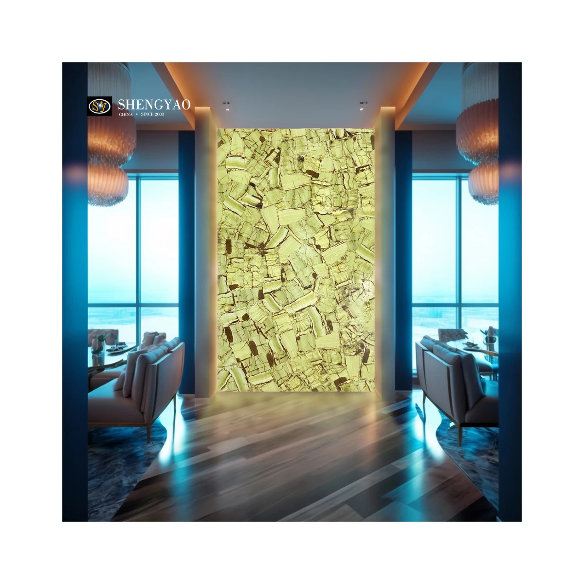 Backlit Natural Onyx Crystal Agate Green Translucent Stone Flooring Tiles For Bar Restaurant