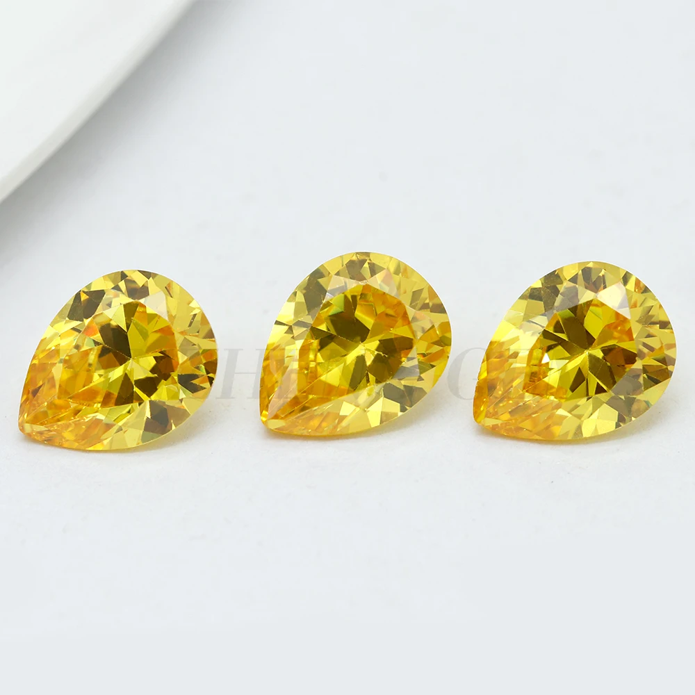 Hot Sale Loose synthetic gemstones Gold Yellow CZ Pear Cut gemstones cubic zirconia for Making Jewelry