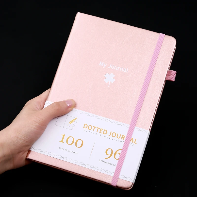 Premuim thick paper dotted blank line page hardcover a5 size leather cover journal notebook