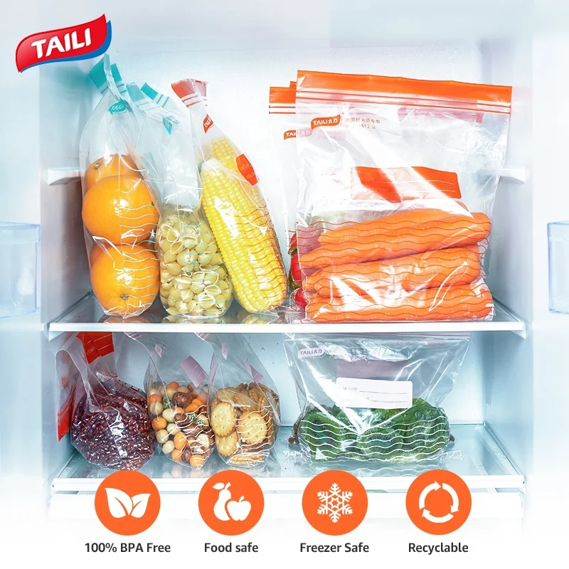 Taili New Design Eco-friendly Press Seal Zip Lock Plastic Bag Waterproof Food Zipper Bag For Keeping Food Fresh