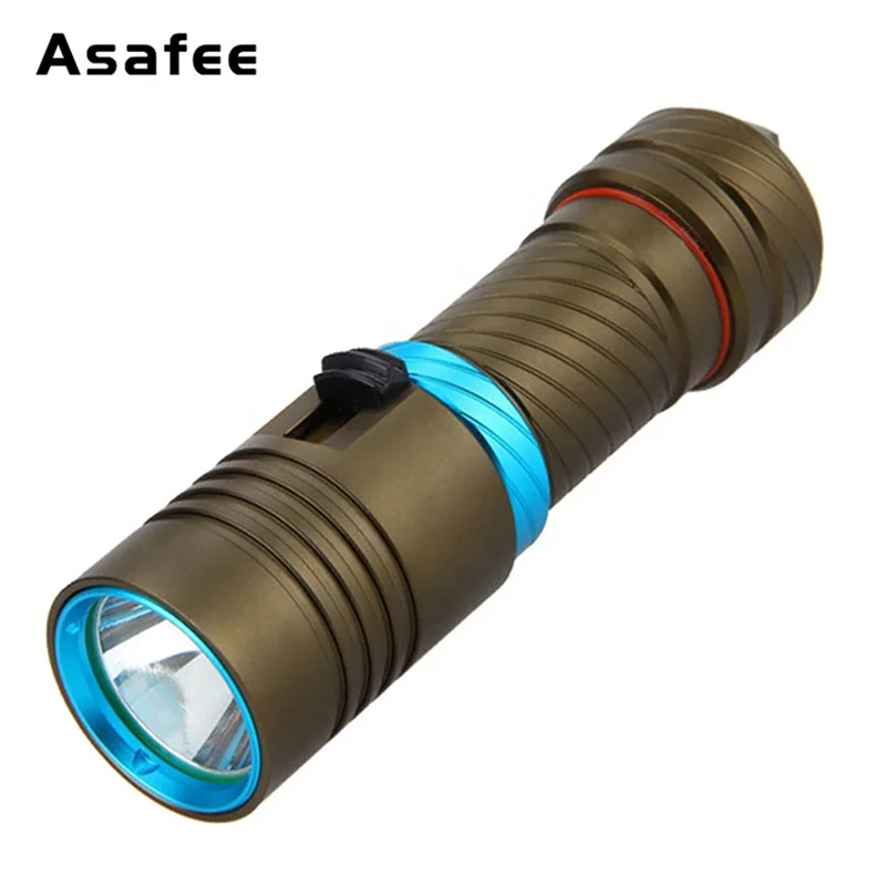 mini led diving Light Torch 1000LM XM-L2  spearfishing yellow color beam 18650 26650 rechargeable dive light flashlight