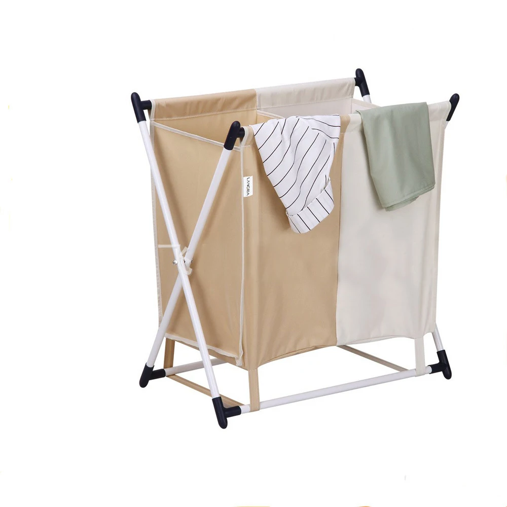 2 Section Waterproof Oxford Bags Laundry Cloth Hamper Sorter Basket Bin With Aluminum Frame