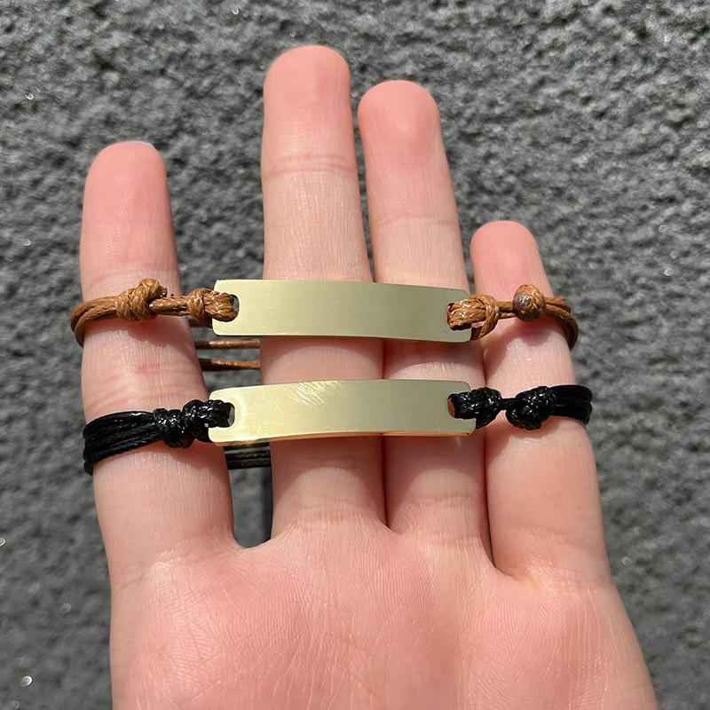 2023 sells jewelry custom engraved inspirational phrase rose gold bar adjust knot string rope friendship bracelet women men