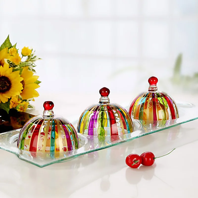 Оптовая продажа, ручная печать, цветная стеклянная подставка для торта с сыром и куполом для дома