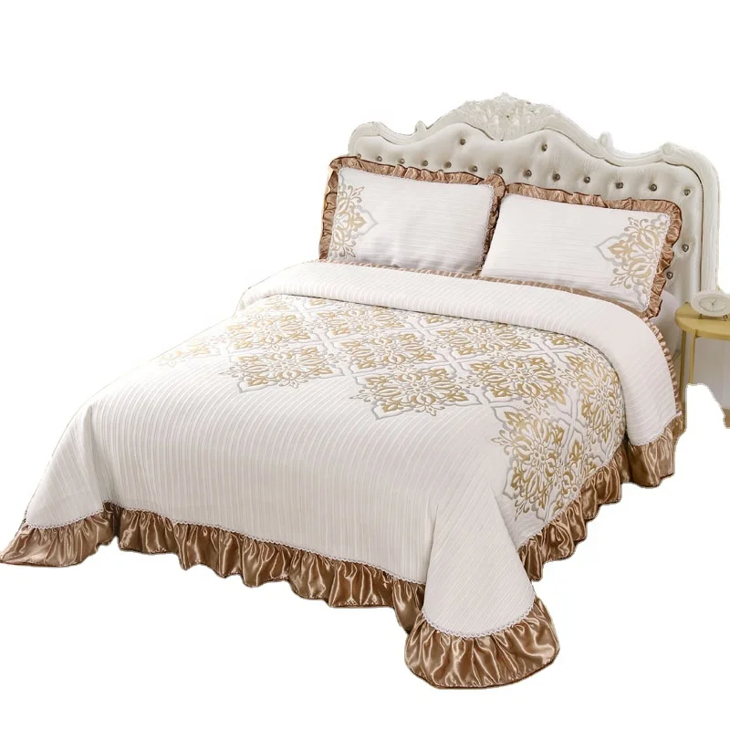 100% вязаный хлопок покрывало постельный комплект для с рюшами кружевное одеяло из 3 предметов стеганое на кровать