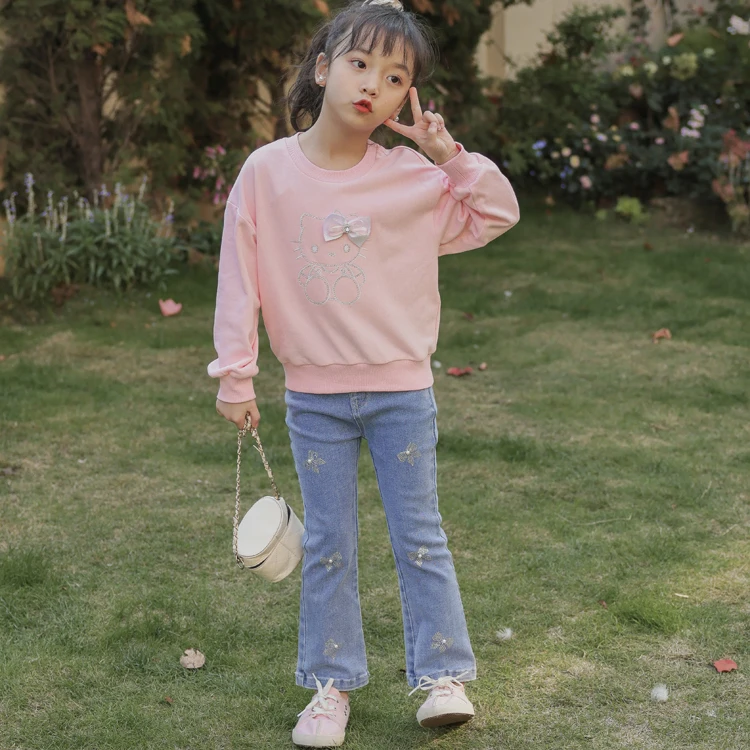 Toddler Clothes Toddler Girl Hoodies Kitty Cartoon Pink Pullover Children Tracksuits Clothing K ids Cotton Sweatshirt Hoodie
