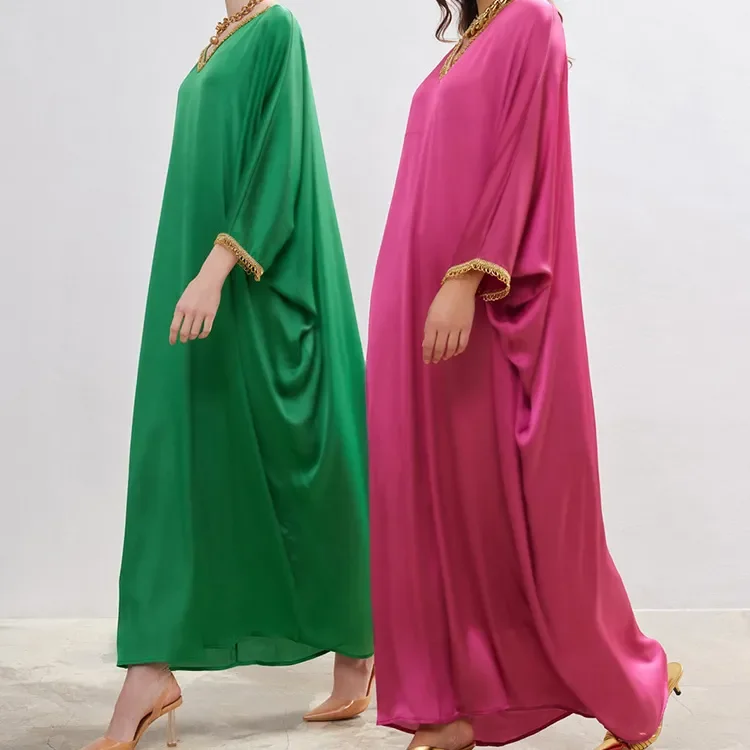 2023 New Product Women Clothing V Neck Batwing Sleeve Patchwork Long Dress Abaya