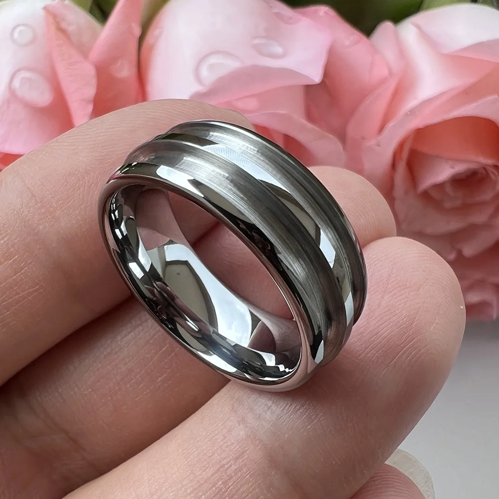 Coolstyle Jewelry 8mm Wholesale Tungsten Blank Core Ring for Customized Inlay with 2.5mm Double Grooves  Domed Comfort Fit