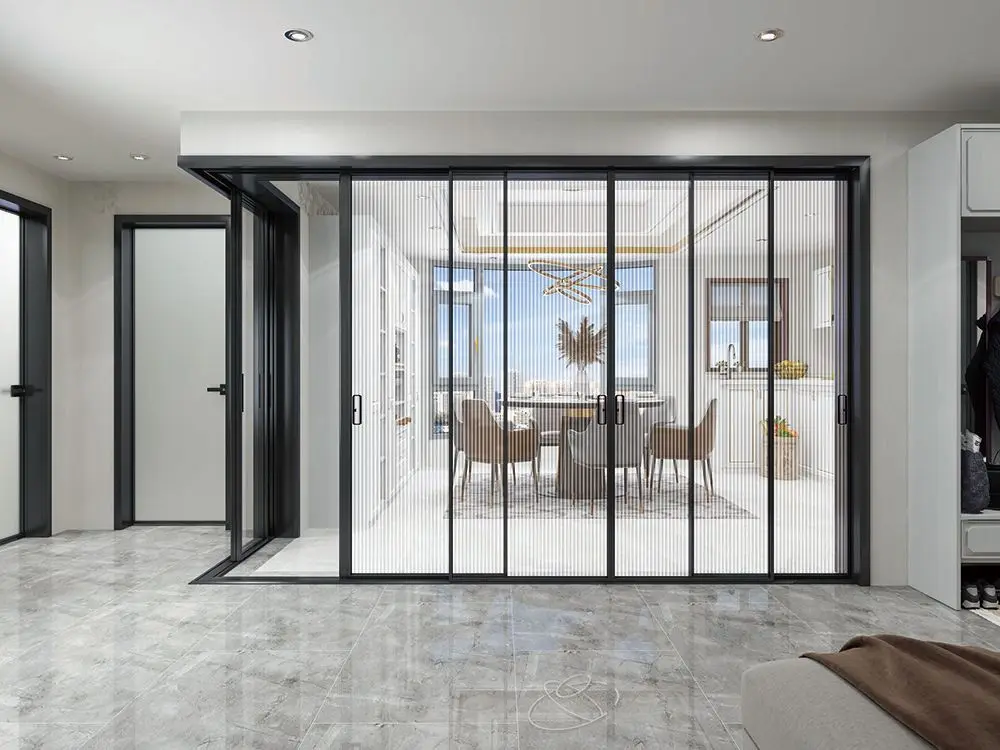 Profiles Low Price Louver Curtain Design Bi-fold Patio Sliding Glass Door Thermal Break Aluminium Modern Plastic Doors Aluminum