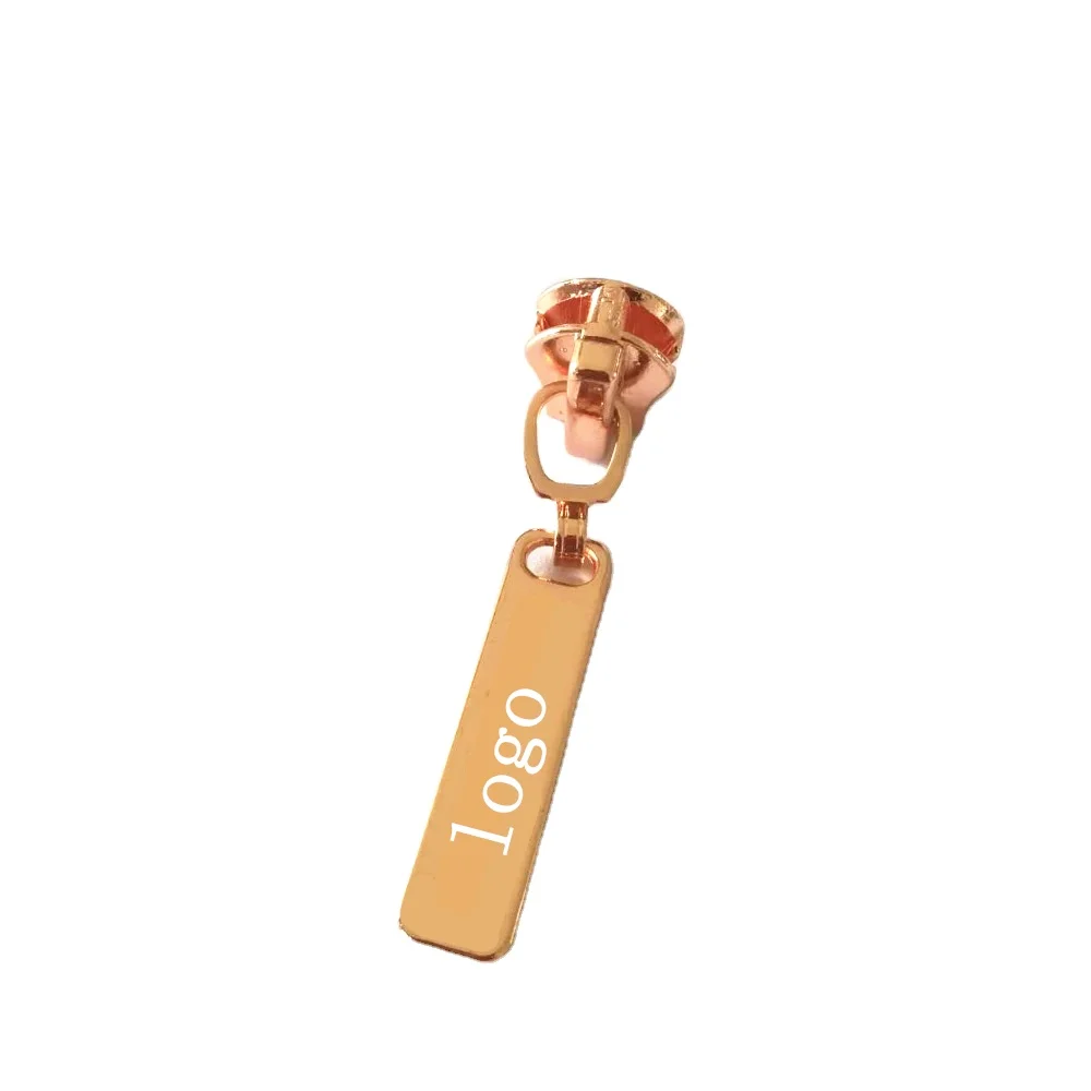 China Manufacture New Product No5 Rose Gold Metal Zipper Pulls Slider Custom Logo
