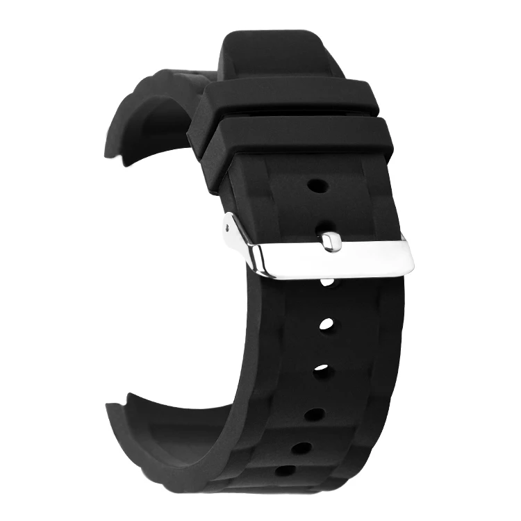 22 mm 24 mm Black Curved Silicone Rubber Watch Strap Band For Smart Watch