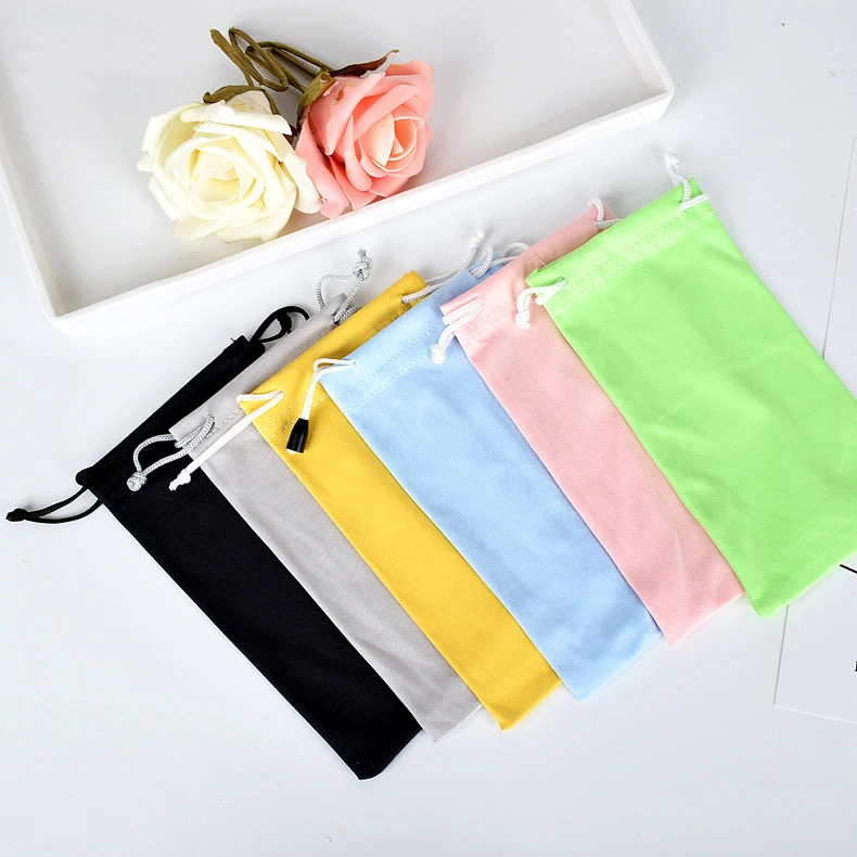 High quality custom print logo string slim cloth fabric sunglasses reading glasses soft microfiber pouch bag packaging