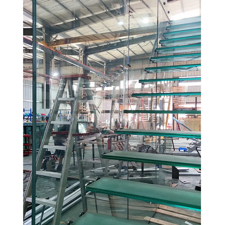 Factory Direct Price Prefab Glass Interior Stair Railing Stainless Steel Handrail Second Floor Indoor Floating Staircase