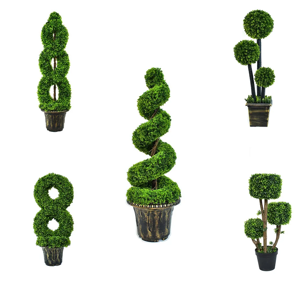 Hot Sale Outdoor Decoration Grass Bonsai Large Plant Artificial Boxwood Topiary Spiral Tree