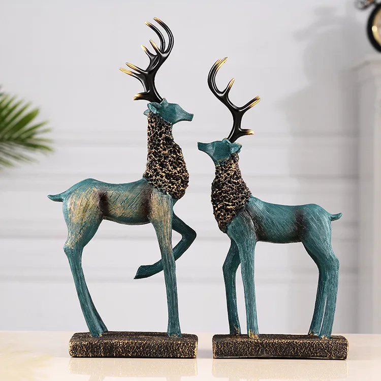Art Home Office Room Desk Decor Gifts Modern Elk Statue Resin Deer Figurine Couple Sculpture